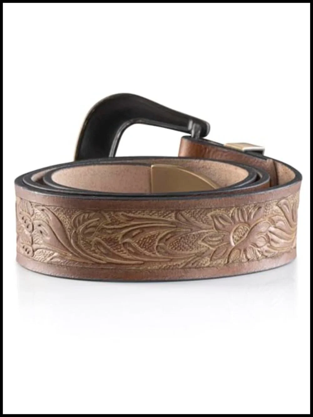 Genuine Buffalo Leather Western Belt Hand-Carved Metal Buckle Cowboy Rodeo